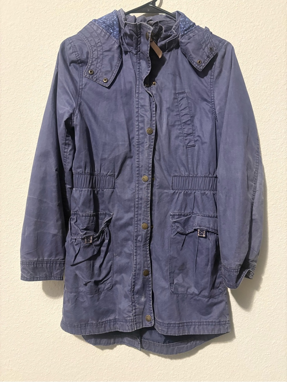 H&M Navy Blue Hooded Girls' Raincoat with Front Pockets
